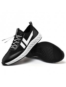 Men Mesh Leather Splicing Breathable Slip Resistant Sport Casual Running Sneakers