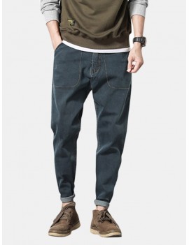 Loose Solid Color Casual Harem Pants Big Pockets Jean for Men