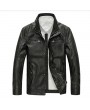 Motorcycle Style Outdoor PU Leather Multi Pockets Solid Color Jacket for Men