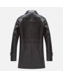 Lapel Collar Solid Color Motorcycle Epaulet Faux Leather Jacket for Men