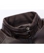 Thick Fleece Motorcycle PU Leather Double Chest Pockets Buckle Stand Collar Jacket For Men