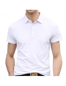 Mens Summer Solid Color Brief Style Short Sleeve Casual Cotton Golf Shirt