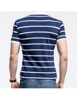 Mens Stripes Pattern Golf Shirt Turn-down Collar Short Sleeve Casual Tops