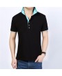 Mens Cool Summer Contrast Color Turn-down Collar Short Sleeve Golf Shirts