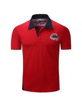 Mens Spring Summer 100%Cotton Embroidery Turndown Collar Short Sleeve Casual Golf Shirt